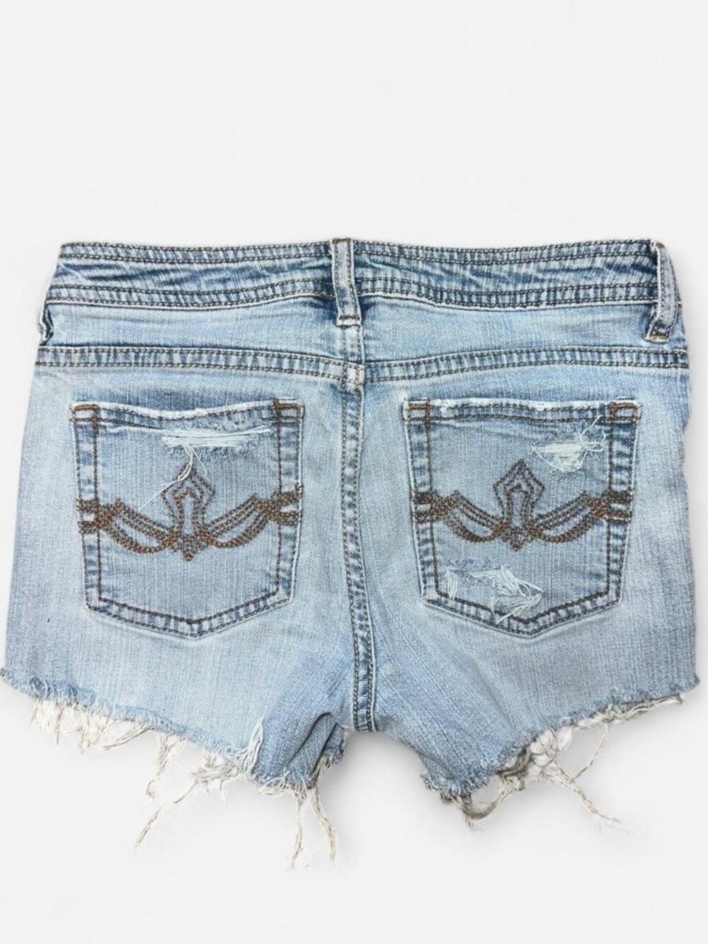 Swing Team Distressed Denim Shorts Size 1/2 Light Wash Frayed Hem Y2K Low Rise